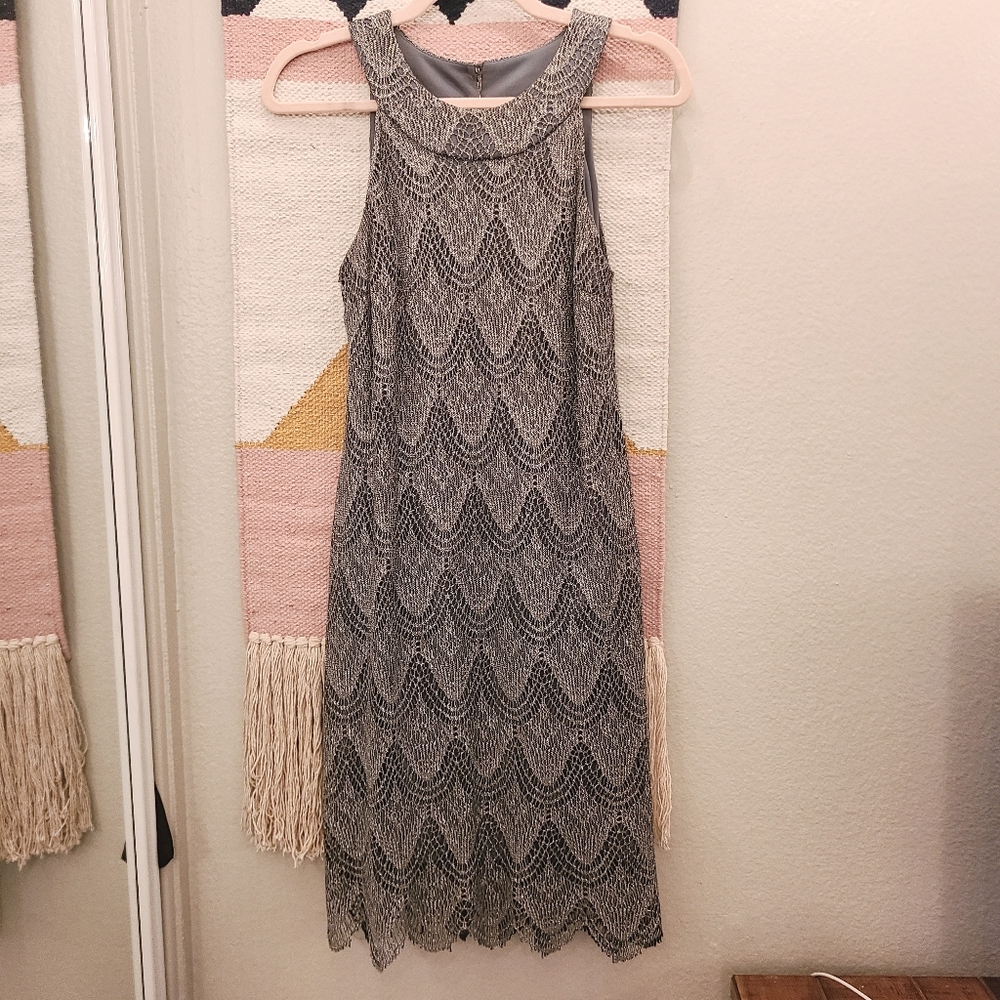 Flapper Style Gray Lace Midi Dress